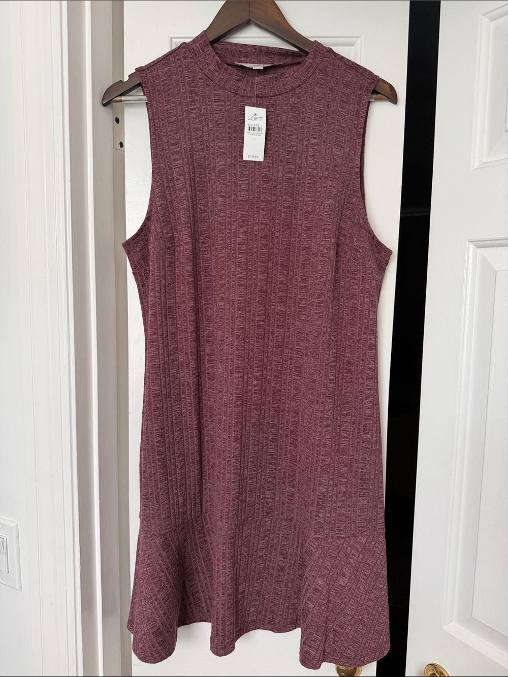 LOFT Sleeveless Ribbed Knit Dress in Mauve